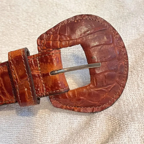 Michael Rose Women Brown Belt Textured Genuine Leather 31-35 Animal Print Buckle - Picture 3 of 7